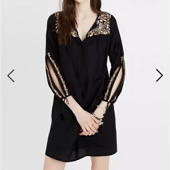 Madewell Embroidered Slit Sleeve Black Dress XS - Picture 15 of 16
